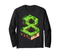 Fun 8th Birthday Number 8 Video Gamer Pixel Themed Bday Boys Long Sleeve T-Shirt