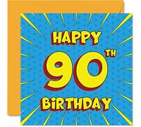 Fun 90th Birthday Cards for Men Woman - Comic Book - Happy Birthday Card for Grandma Gran Nan Great Grandad Grandpa Nanny Mum Dad Granny, 145mm Greeting Cards, 90th Card