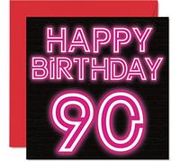 Fun 90th Birthday Cards for Men Woman, Neon Glow