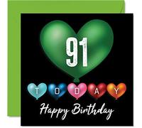 Fun 91st Birthday Cards for Men Woman - Heart Balloons - Happy Birthday Card for Great Grandad Grandpa Nanny Grandma Nan Gran Granny Dad Mum, 145mm Greeting Cards