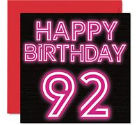 Fun 92nd Birthday Cards for Men Woman, Neon Glow