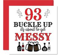 Fun 93rd Birthday Cards for Men Woman - Buckle Up - Happy Birthday Card for Great Grandad Grandpa Nanny Grandma Nan Gran Granny Dad Mum, 145mm Greeting Cards, Joke Card