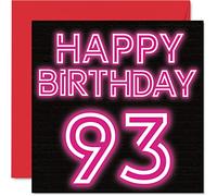 Fun 93rd Birthday Cards for Men Woman - Neon Glow - Happy Birthday Card for Great Grandad Grandpa Nanny Grandma Nan Gran Granny Dad Mum, 145mm Greeting Cards, 93rd Card