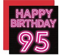 Fun 95th Birthday Cards for Men Woman - Neon Glow - Happy Birthday Card for Great Grandad Grandpa Nanny Grandma Nan Gran Granny Dad Mum, 145mm Greeting Cards, 95th Card