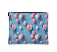 Fun Air-Float Balls Makeup Bag, Peach and White Air-Float Balls with Stars Cosmetic Travel Pouch for Women, Portable Canvas Zipper Organizer, Birthday Party Toiletry Bag, Blue, 7x9 Inch, Air-float