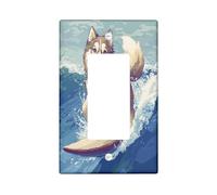 Fun Alaskan Malamute Dog Decorative Switch Cover Plate 1 Gang Single Rocker, Summer Pixel Art Surf Chien Electrical Faceplate for Bedroom Bathroom Decor, Puppy Standard Size Switchplate