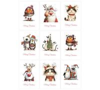 Fun Animal Art Christmas Cards - Pack Of 9 - Size A6