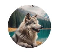 Fun Animal Wolf Mouse Pad 8x8 in Customized Round Mousepad | Small Portable, Non-Slip Rubber Base, With Stitched Edge, Washable Desktop Protection Mouse Mat For Desk, Laptop, Office
