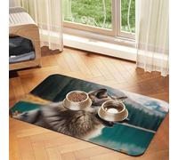 Fun Animal Wolf Pet Feeding Mat Absorbent Pu Leather Dog Cat Food Mats Contain Spills Protects Floors, Anti-Slip Rubber Backing Dog Bowl Mats Easy Clean Pet Placemats 40x60cm