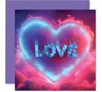 Fun Valentines Card - Neon Love Heart - Cute Happy Anniversary Card for Partner from Husband Wife Boyfriend Girlfriend, 145mm Anniversaries Greeting Cards