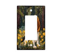 Fun Basset Hound Dog Decorative Switch Cover 1 Gang Single Rocker, Spring Forest Scene Chien Wall Plate Cover, Standard Size, Puppy Electrical Faceplate for Bedroom Living Room Decor