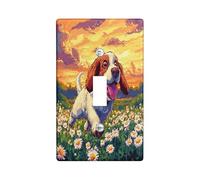 Fun Basset Hound Dog Decorative Switch Cover Plate 1 Gang Single Toggle, Spring Pixel Art Daisy Chien Electrical Faceplate for Bedroom Bathroom Decor, Puppy Standard Size Switchplate
