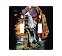 Fun Basset Hound Dog Decorative Switch Cover Plate 2 Gang Double Toggle, Colorful Chien Electrical Faceplate for Bedroom Bathroom Decor, Puppy Standard Size Switchplate