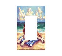 Fun Basset Hound Dog Switch Cover Wall Plate 1 Gang Single Rocker, Summer Pixel Coastal Chien Electrical Faceplate for Bedroom Bathroom Decor, Puppy Standard Size Switchplate