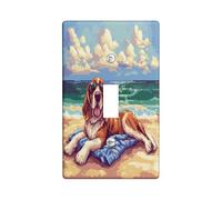 Fun Basset Hound Dog Switch Cover Wall Plate 1 Gang Single Toggle, Summer Pixel Coastal Chien Electrical Faceplate for Bedroom Bathroom Decor, Puppy Standard Size Switchplate