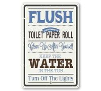 Fun Bathroom Rules Sign Decor - Bathroom Rules Signs - Decorative Wall Decor Art Rustic - Farmhouse Metal Sign Home 8x6 Inch - Flush Toilet Paper Roll Vintage Metal Tin Sign