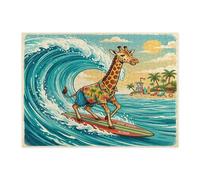 Fun Beach Giraffe Surfing Jigsaw Puzzles for Adults 500 Piece, Summer Beachy Coastal Animal Wooden Puzzles, Cool Wave Printed Decorations for Entertainment Party