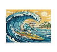 Fun Beach Sheep Surfing Jigsaw Puzzles for Adults 500 Piece, Summer Beachy Coastal Animal Wooden Puzzles, Cool Wave Printed Decor for Entertainment Creative