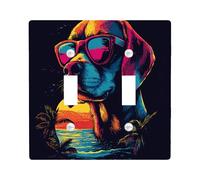 Fun Beagle Dog Switch Cover Wall Plate 2 Gang Double Toggle, Colorful Chien Electrical Faceplate for Bedroom Bathroom Decor, Puppy Standard Size Switchplate
