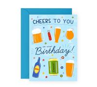 Fun Beer-Themed Greeting Card - Cheers to You Birthday -Celebration for Him, Dad, Brother, Husband, Friend, Buddy, Colleagues, Boyfriend - To The Pub - Comes with Fun Stickers