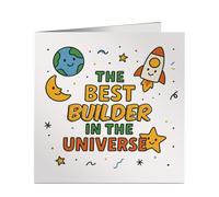 Fun Best Builder in the Universe Greeting Card - for Manager or Team Member - Birthday, Promotion, Thank You - Editable Profession Name - Made in UK