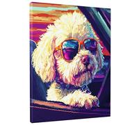 Fun Bichon Frise Dog Canvas Prints Wall Art 16 * 20 x1, Pixel Art Chien Wall Art for Living Room Bathroom, Small Large Vertical Puppy Decorative Bedroom Women Men