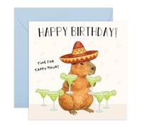 Fun Birthday Card - 'Time for Cappy Hour!' - Sombrero Capybara with Margaritas - Fun Greeting for Friends, Her, Him, Colleagues, Coworkers, Team, Officemates, Bro, Lad, Buddy - Includes Fun Stickers