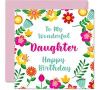 Fun Birthday Cards for Daughter - Wonderful Female - Cute Happy Birthday Card for Daughter from Mum Dad, Special Gifts, 145mm Floral Greeting Cards Gift
