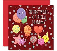 Fun Birthday Cards for Grandma - Birthday Balloons - Card for Grandma from Grandson Granddaughter, 145mm Mother's Day Greeting Cards