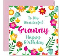 Fun Birthday Cards for Granny - Wonderful Female - Cute Happy Birthday Card for Granny from Grandson Granddaughter, Special Gifts, 145mm Floral Greeting Cards