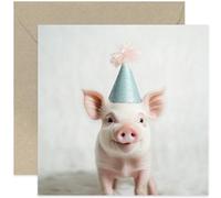 Fun Birthday Cards for Him or Her - Funny Piglet Party Hat Photo Greeting Card for Friends and Family - Gifts for Them - Art Photography Birthday Card - Friend Colleague