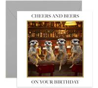 Fun Birthday Cards for Male Friend - Cheers and Beers Meerkats Drinking Design, For Son Dad Brother Uncle Grandad, Classic Bday Gifts for Him, 30th 40th 50th - Blank Inside with Envelope