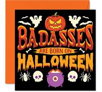 Fun Birthday Cards for Men Women - Badass Born on Halloween - Happy Birthday Card for Friend Brother Sister Cousin Auntie Uncle Mum Dad Son Daughter, 145mm Spooky Bday Greeting Cards