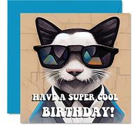 Fun Birthday Cards for Men Women - Cool Cat - Happy Birthday Card for Friend Brother Sister Son Daughter Work Colleague Mum Dad Nan Grandad, 145mm Bday Greeting Cards