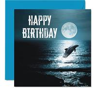 Fun Birthday Cards for Men Women - Dolphin Ocean Moon - Happy Birthday Card for Mum Dad Brother Sister Son Daughter Nan Grandad, 145mm Greeting Cards, Bday Cards