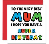 Fun Birthday Cards for Mum - Super Birthday - Card for Mum from Daughter Son, Mother Video Game Gifts, 145mm Gamer Bday Greeting Cards Mama Mom