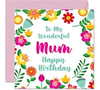 Fun Birthday Cards for Mum - Wonderful Female - Cute Happy Birthday Card for Mum from Daughter Son, Mother Special Gifts, 145mm Floral Greeting Cards Mama Mom Mam Mammy