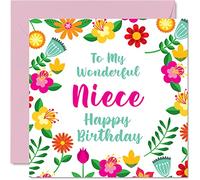 Fun Birthday Cards for Niece - Wonderful Female - Cute Happy Birthday Card for Niece from Auntie Uncle, Special Gifts, 145mm Floral Greeting Cards Gift