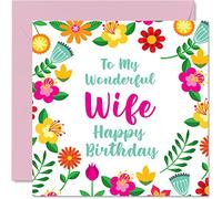 Fun Birthday Cards for Wife - Wonderful Female - Cute Happy Birthday Card for Wife from Husband Partner, Wifey Gift, 145mm Valentines Anniversary Floral Greeting Cards Gift