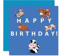 Fun Birthday Cards for Women and Men, Cartoon Cow | Happy Birthday Card for Brother Sister Son Daughter Mum or Dad Auntie Uncle, 145mm Animal Bday Greeting Cards