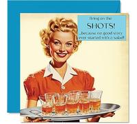 Fun Birthday Cards for Women - Bring On The Shots - Birthday Card for Sister Daughter Bestie Work Colleague, 145mm Joke Humour Banter Bday Greeting Cards