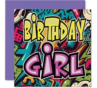 Fun Birthday Cards for Women Girls Her - Steet Art Graffiti Girl - Happy Birthday Card for Daughter Sister Mum Niece Friend Bestie Work Colleague, 145mm Bday Greeting Cards