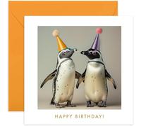 Fun Birthday Greeting Cards - Happy Birthday Penguins in Party Hats Card Design - Playful Birthday Card for Special Friend - Cute Animal Theme Birthday Gift for Men and Women - Penguins