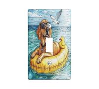 Fun Bloodhound Dog Decorative Switch Cover 1 Gang Single Toggle, Summer Nautical Scene Chien Switchcover Wall Plate, Puppy Electrical Faceplate for Bedroom Living Room Decor