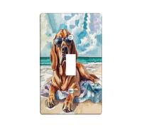 Fun Bloodhound Dog Decorative Switch Cover 1 Gang Single Toggle, Summer Watercolor Beaches Chien Wall Plate Cover, Standard Size, Puppy Electrical Faceplate for Bedroom Living Room Decor