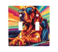 Fun Bloodhound Dog Decorative Switch Cover 2 Gang Double Toggle, Pop Art Chien Wall Plate Cover, Standard Size, Puppy Electrical Faceplate for Bedroom Living Room Decor