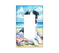Fun Border Collie Dog Decorative Switch Cover 1 Gang Single Rocker, Summer Watercolor Beaches Chien Switchcover Wall Plate, Puppy Electrical Faceplate for Bedroom Living Room Decor