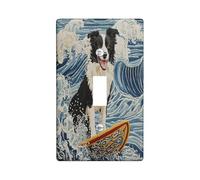 Fun Border Collie Dog Decorative Switch Cover 1 Gang Single Toggle, Summer Embroidery Surf Chien Switchcover Wall Plate, Puppy Electrical Faceplate for Bedroom Living Room Decor