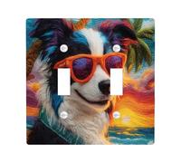 Fun Border Collie Dog Decorative Switch Cover 2 Gang Double Toggle, Embroidery Beaches Chien Switchcover Wall Plate, Puppy Electrical Faceplate for Bedroom Living Room Decor