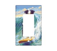 Fun Border Collie Dog Decorative Switch Cover Plate 1 Gang Single Rocker, Summer Pixel Art Surf Chien Electrical Faceplate for Bedroom Bathroom Decor, Puppy Standard Size Switchplate
